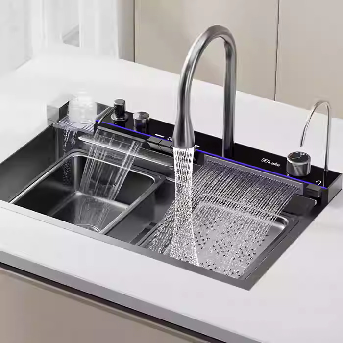 Wash-Basin Waterfall-Faucet Stainless Steel PVD Nano Multifunctional Smart Kitchen Sink with Accessory