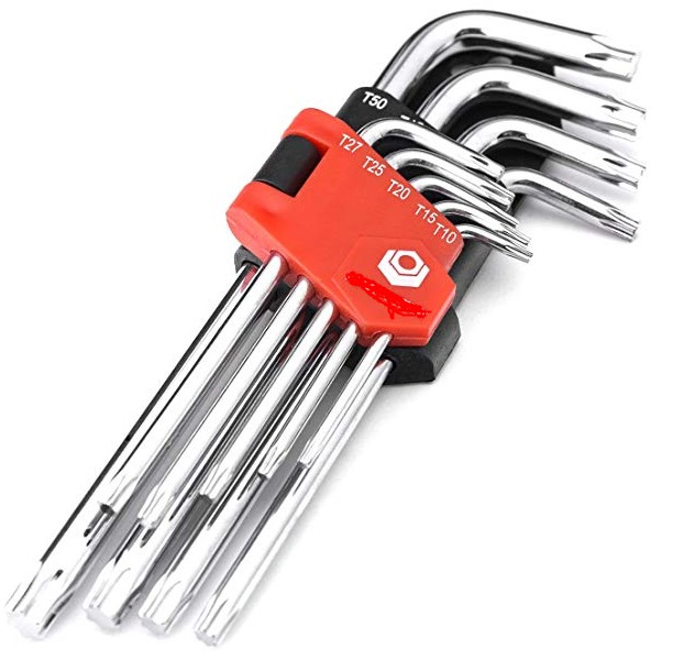 Torx Key Set L Wrench 6 Point Star Tools T10, T15, T20, T25, T27, T30, T40, T45, T50