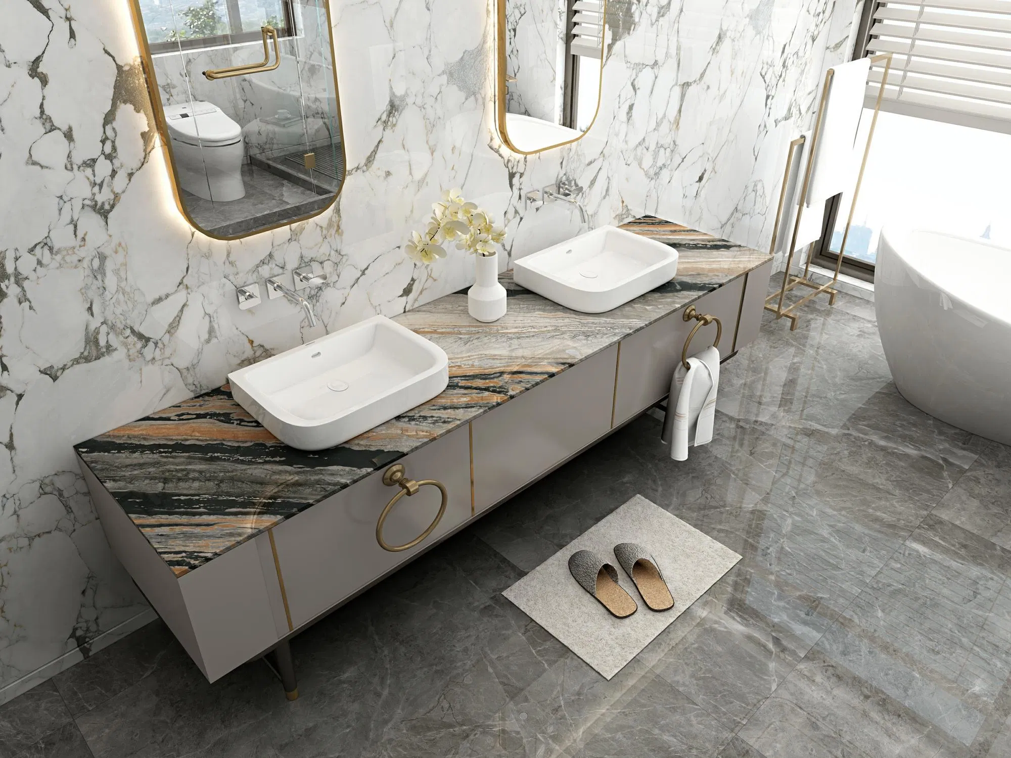 1600*3200mm Polished Livingroom Bathroom Porcelain Floor Wall Tile Sintered Stone Slab