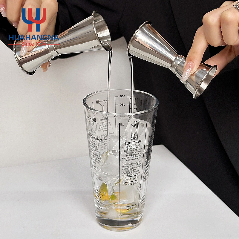 400ml Barware Stainless Steel Glass with Scale Mixer Glass Mixer Shaker Cup Milk Tea Cup Glass Mixer