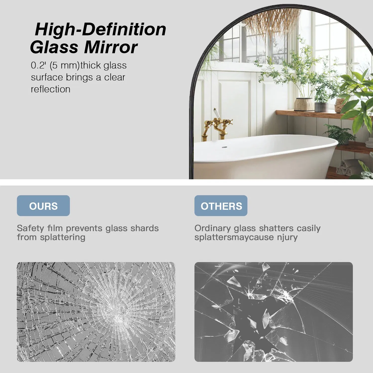 Ortonbath Black Arched Bathroom Mirror Wall Mirror for Bathroom Metal Frame Vanity Mirror Dresser Mirror Arch Decorative Mirrors for Living Room Bedroom