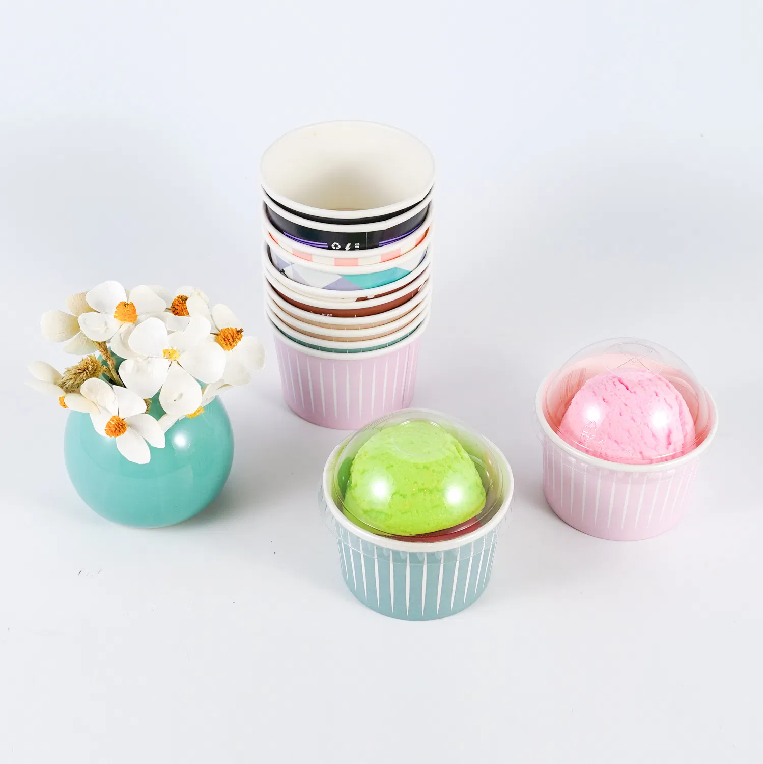 Wholesale High Quality Printing Food Grade Gelato Ice Cream Bowl Container with Dome Lid