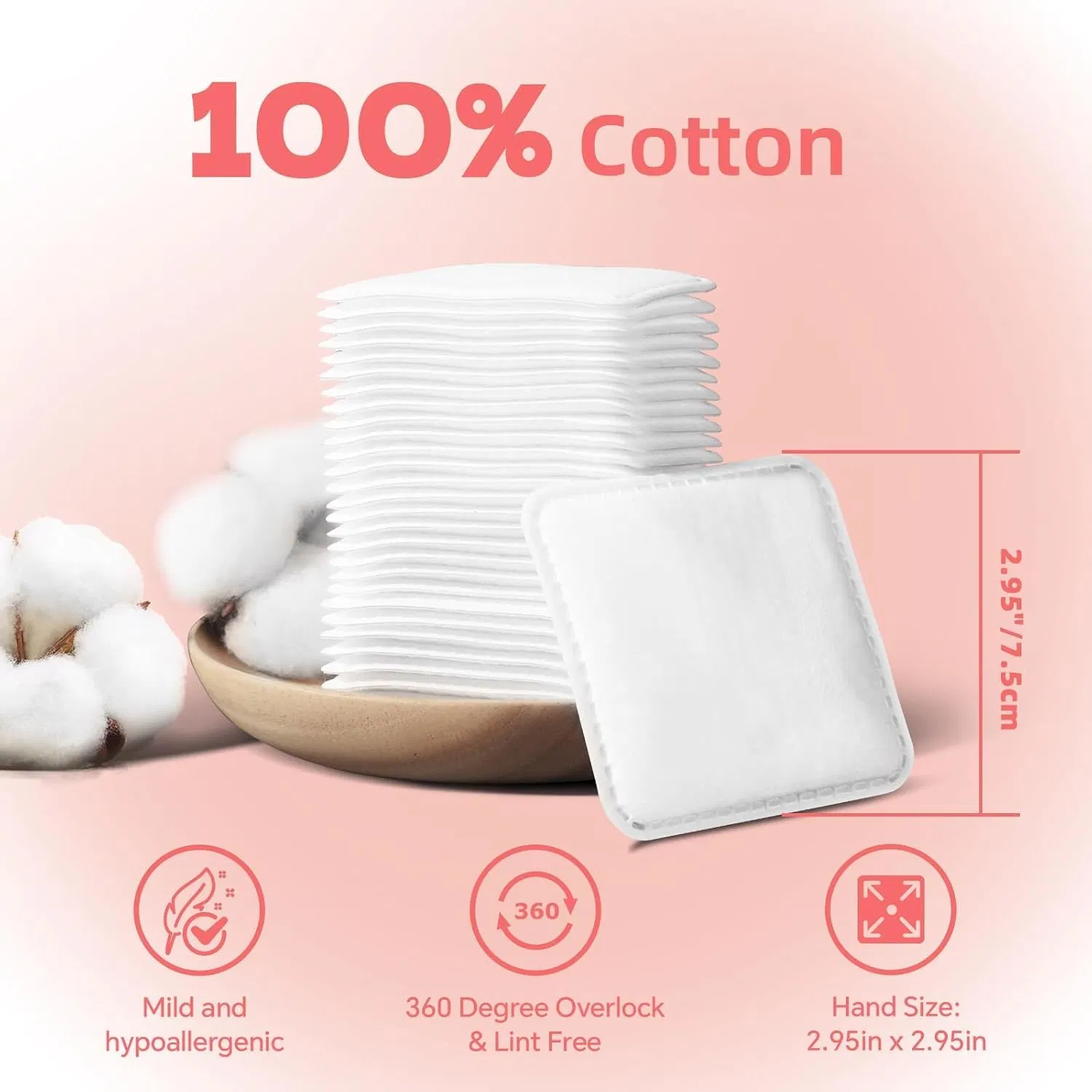 Makeup Square Cotton Pads 100% Cotton Not to Shed or Fall Apart
