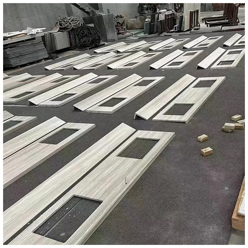 Double Sinks Wooden White Marble Bathroom Vanity Tops