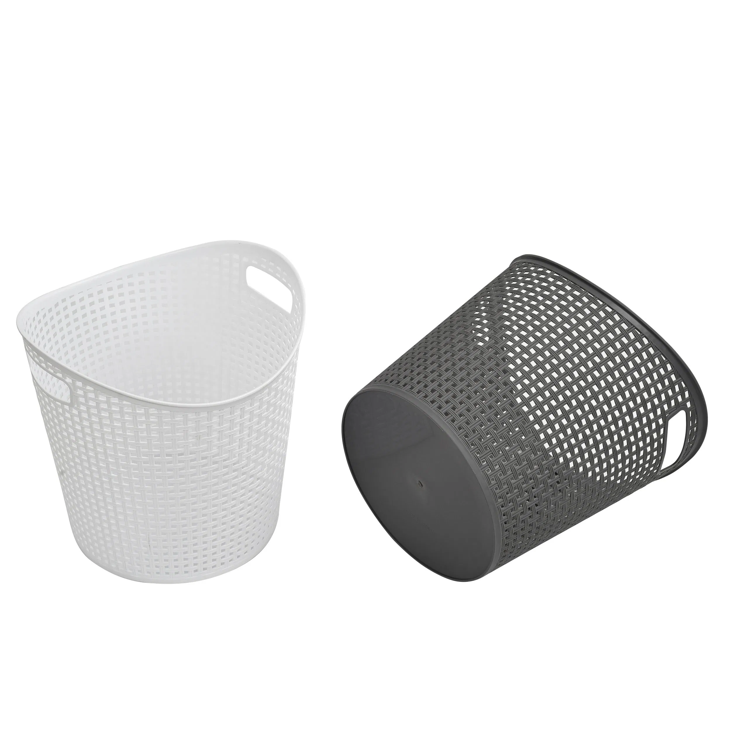 Popular Round Plastic Laundry Basket Grey Color Unique Design