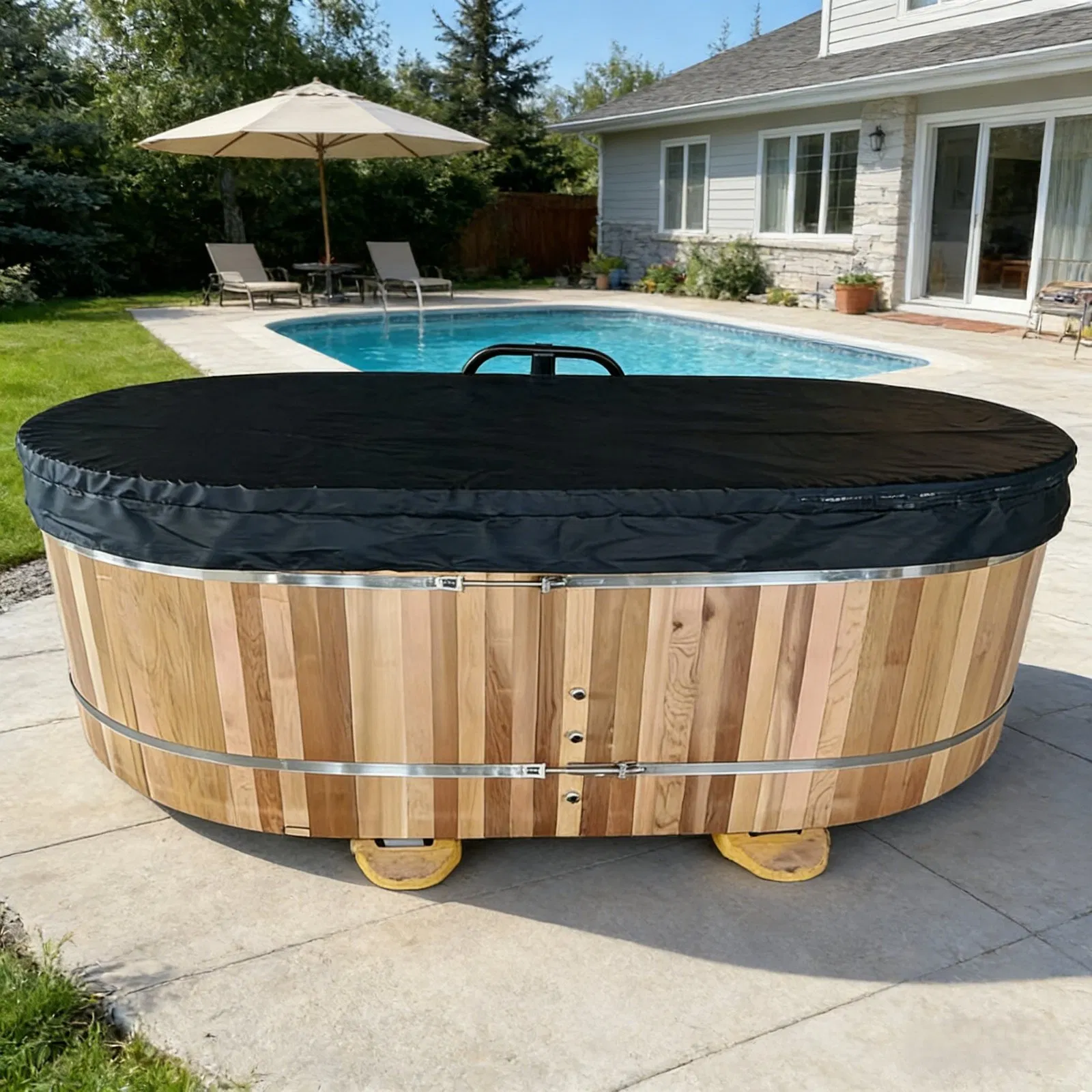 Bathtub Professional 304 Stainless Steel Red Cedar Cold for Thick Inner Tank Commercial Grade Gym SPA Recovery Modern