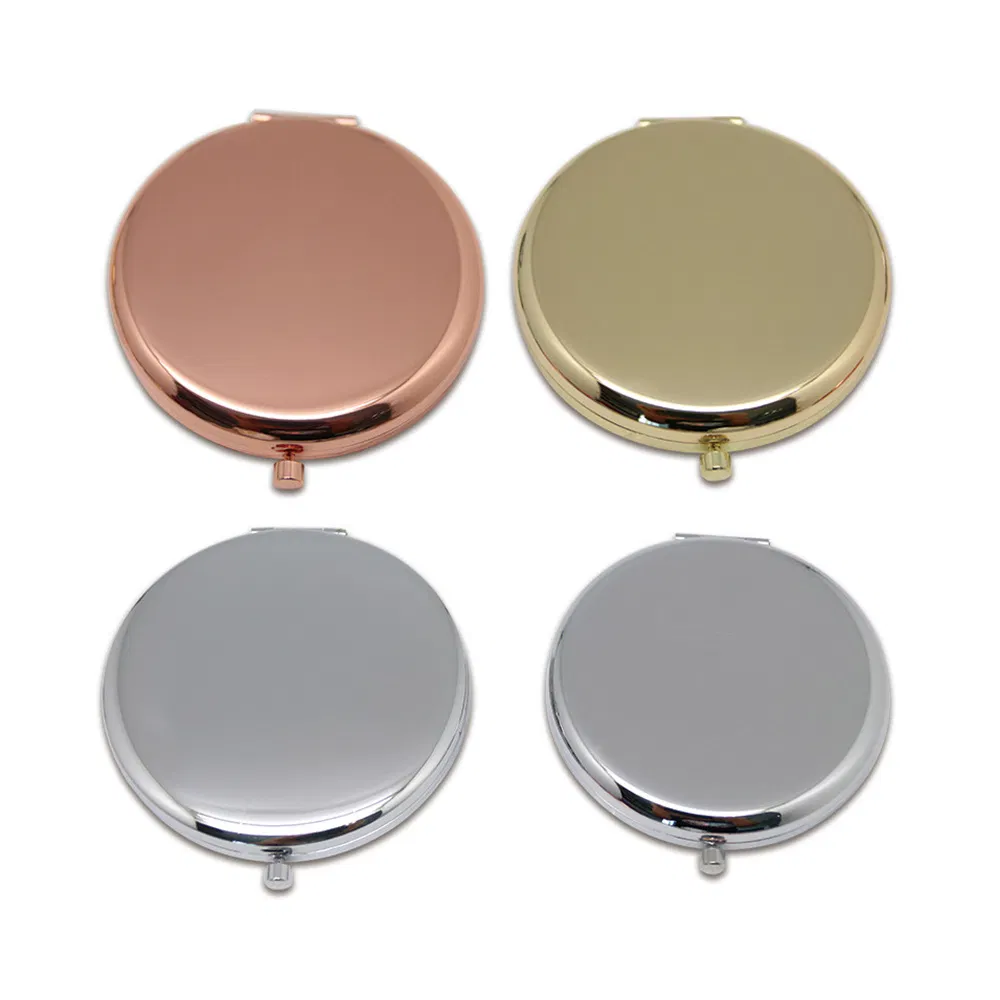 Factory Custom Logo Fashion Advertising Gifts Stainless Steel Metal Folding Drip Rubber Face Plate Makeup Mirror