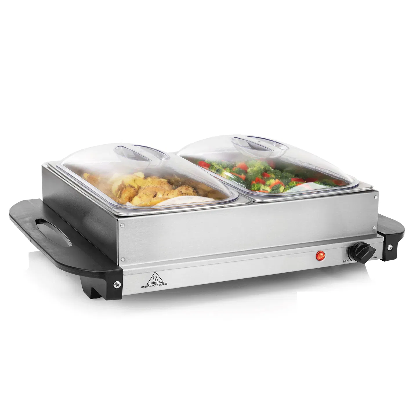 Hongkong Bava Dividers Stainless Steel Hanging Buffet Serving Food Warmer Glass Lid Roll Top Chafer Rotating Chafing Dish