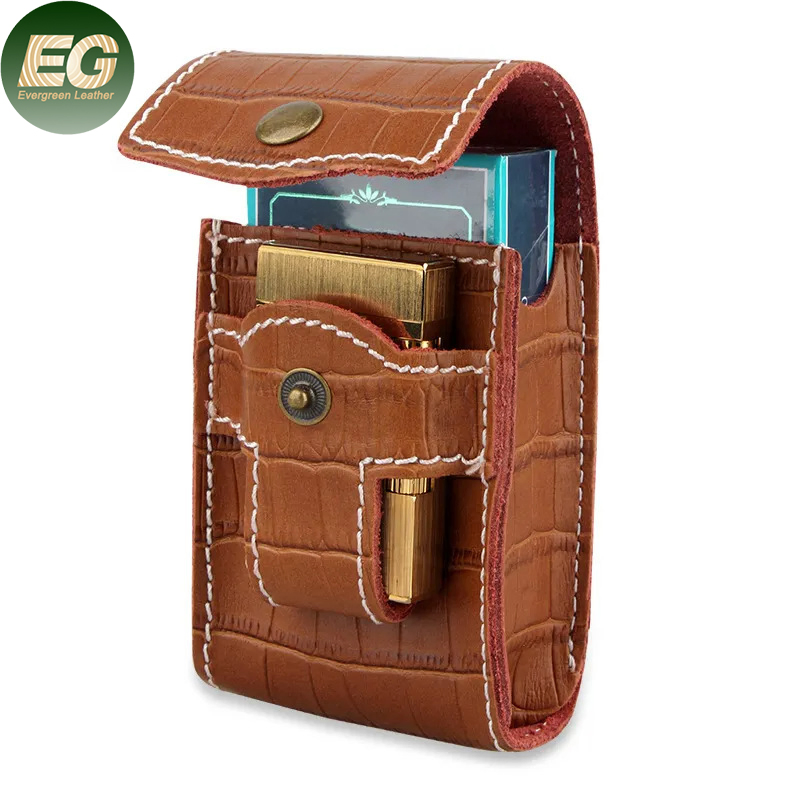 Ga139 Wholesale Retro Empty Custom Vintage Box Cases with Lighter Design Waterproof Square Carrying Leather Cigarette Case