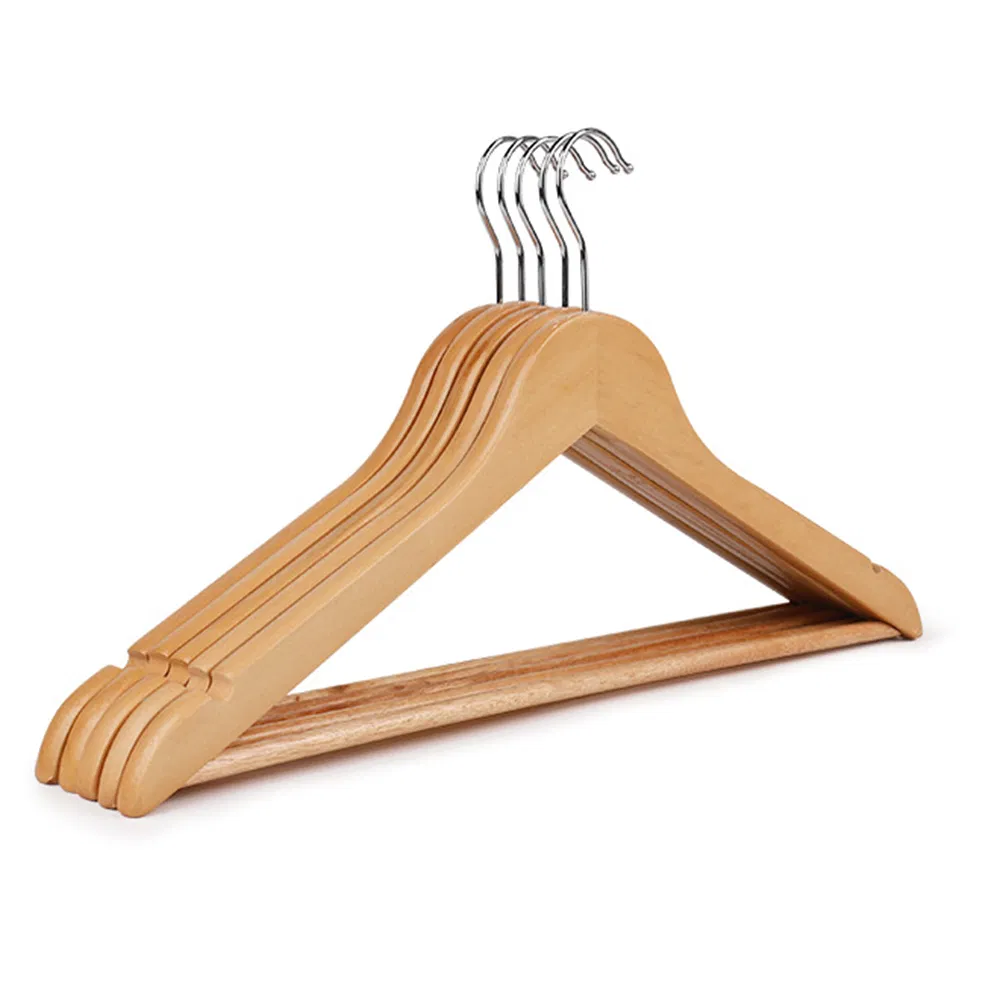High-Quality Wooden Clothes Hangers (Solid wood) with Trousers Bar in Natural/Dark/Black/White Color for Shirts/Coats/Suits/Other Garments