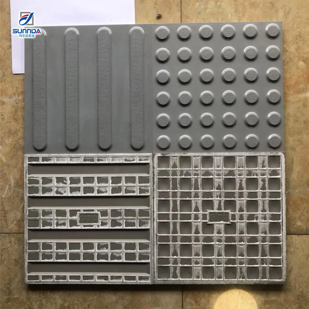 China Outdoor Full Body Rectified Edges Porcelain Tactile Non-Slip Rough Yellow and Grey Exterior Blind Ceramic Tiles