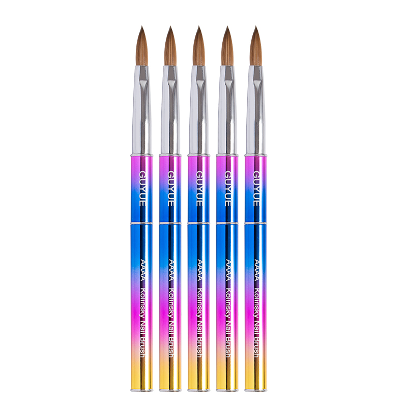 New Arrival Rainbow Color Metal Handle 100% Kolinsky Handle Nail Brush