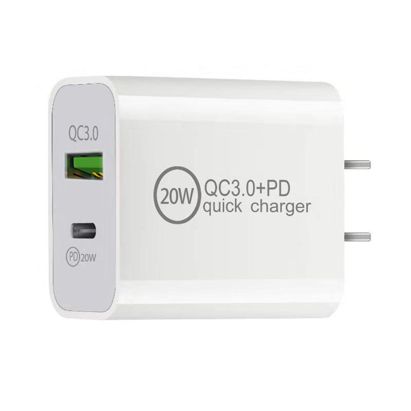 Custom Brand QC3.0+Pd 20W Charger Adapter Quick Charge USB+Type Dual Ports Portable Travel USB Wall Charger for All Smartphones