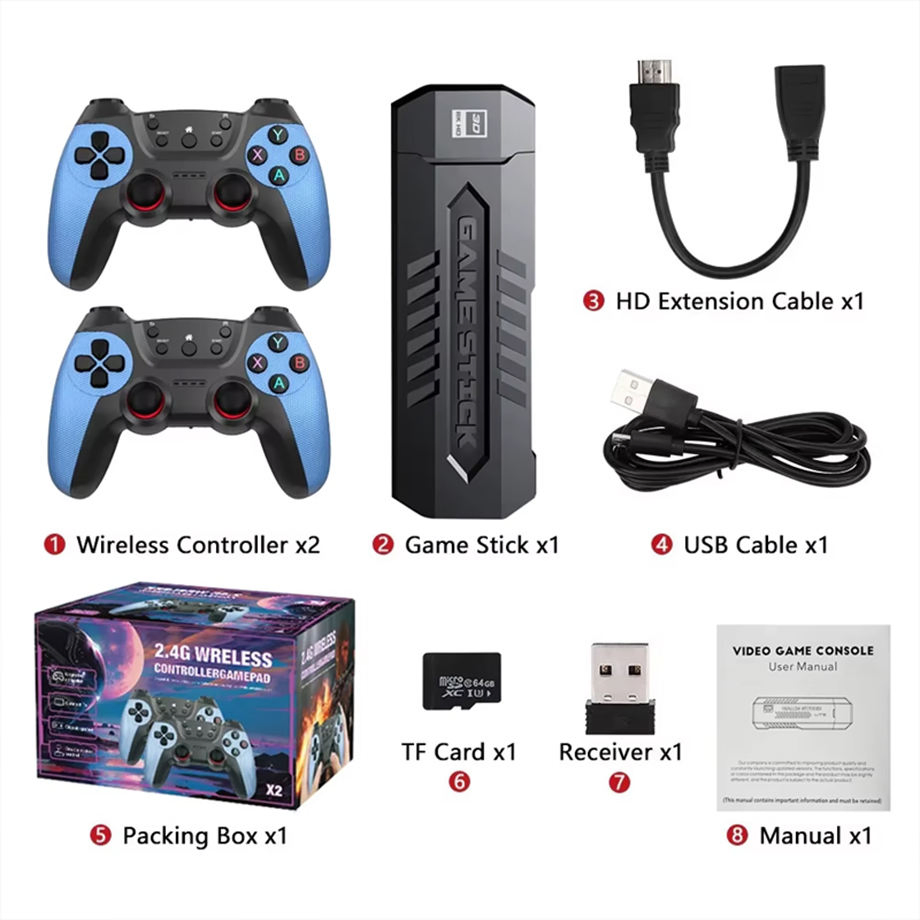 Игровая приставка X2 Ultra Blue Game Stick 4K с 30000 игр