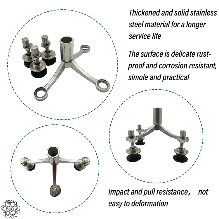 200 220mm Fittings Stainless Steel 3 Way Arm Glass Wall Spider