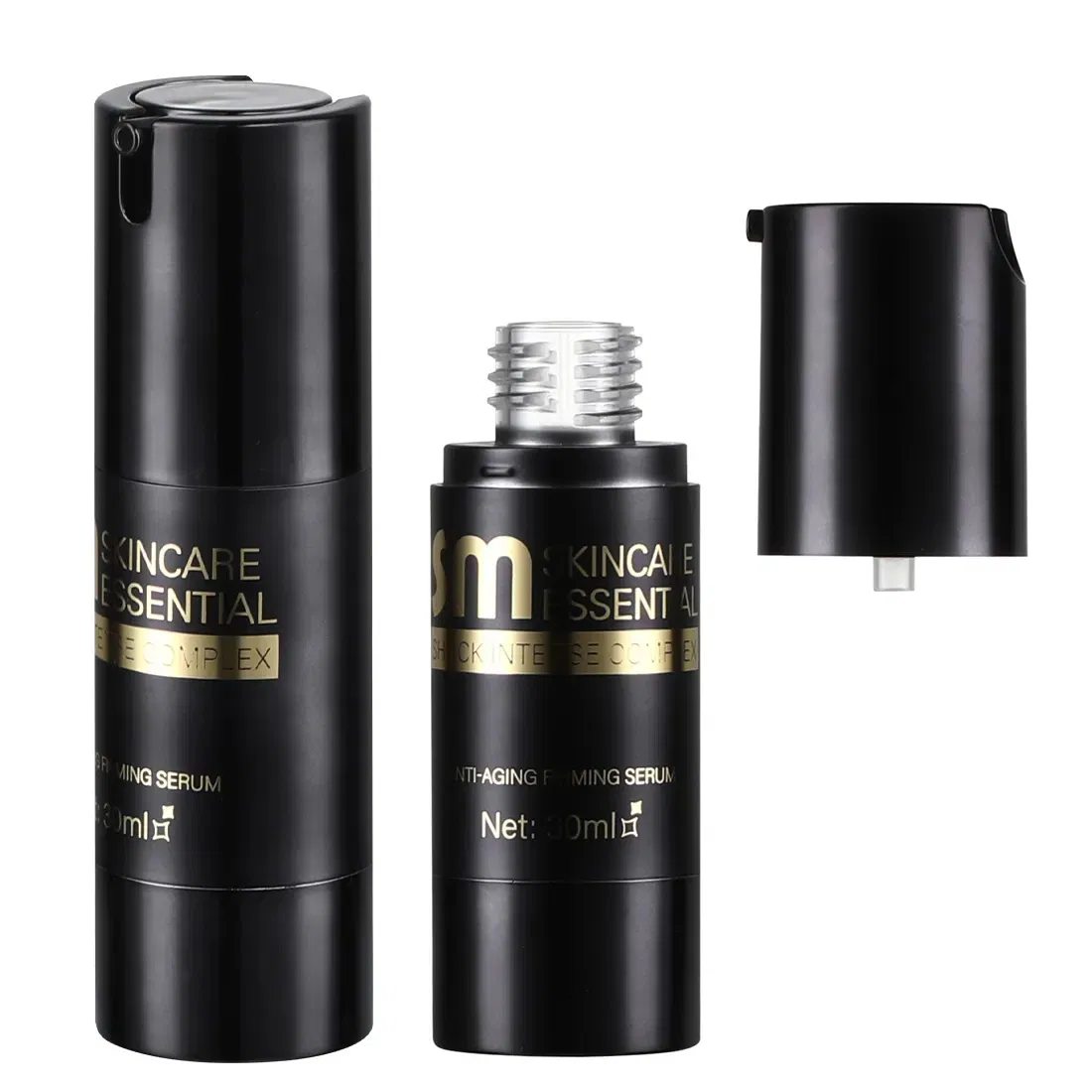 Luxury New Black 30ml 50ml 100ml Aluminum UV Skincare Bottle Sets Packaging Clear Frosting Glass Bottle with Silica Gel Dropper