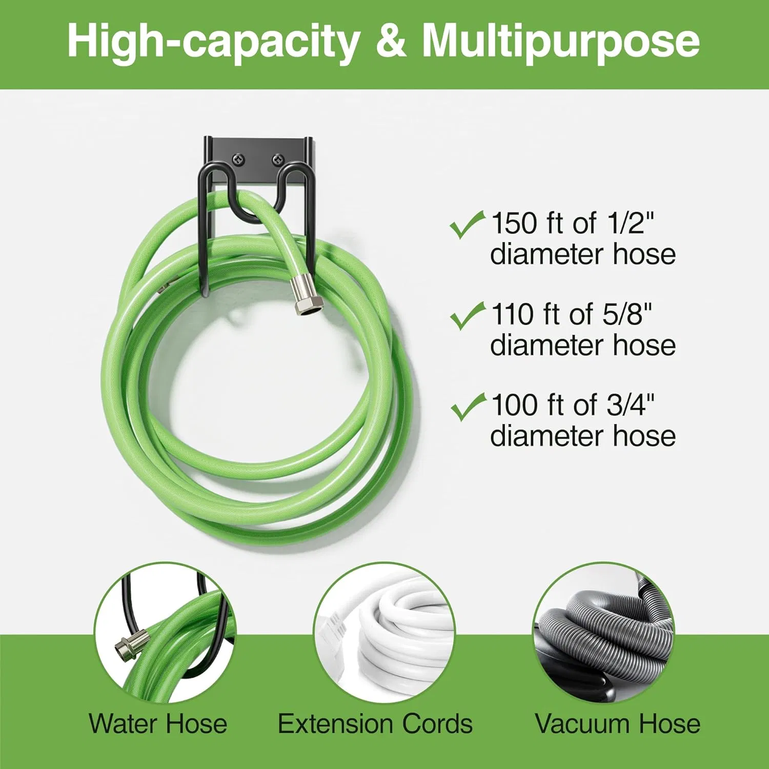 Outside Garden Heavy Duty Wall Mounted Metal Hanger Garden Hose Holder