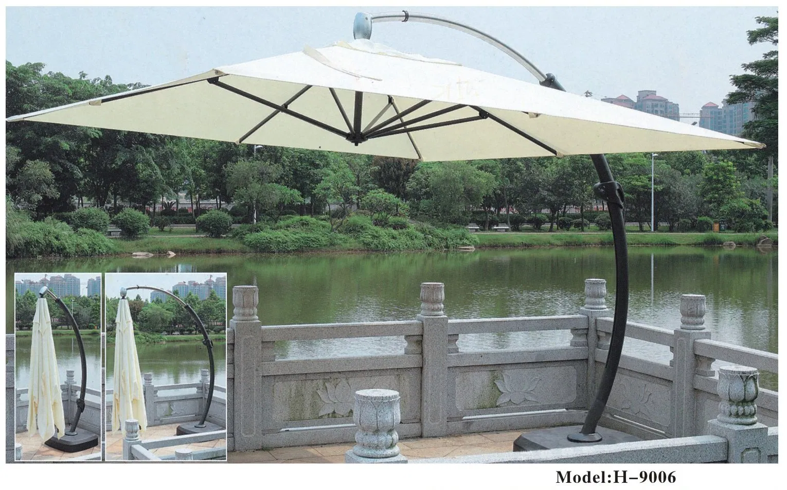 Tropical Oasis - The Elevated Outdoor Banana Hanging Patio Umbrella with Side Stand Garden Parasol
