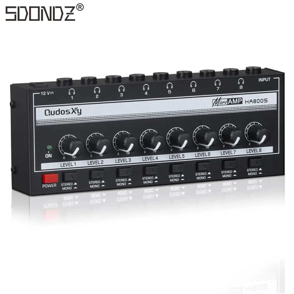 Sdondz Ha800s Professional 8 Channel Stereo Headphone Amplifier Audio Mixer, Independent Volume Control Headphone Distribution AMP for Studio and Stage