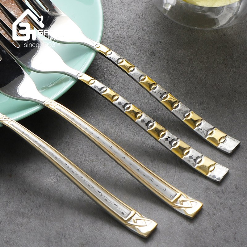 Garbo New Design Dinner Steak Fork with Laser Logo Gold Handle