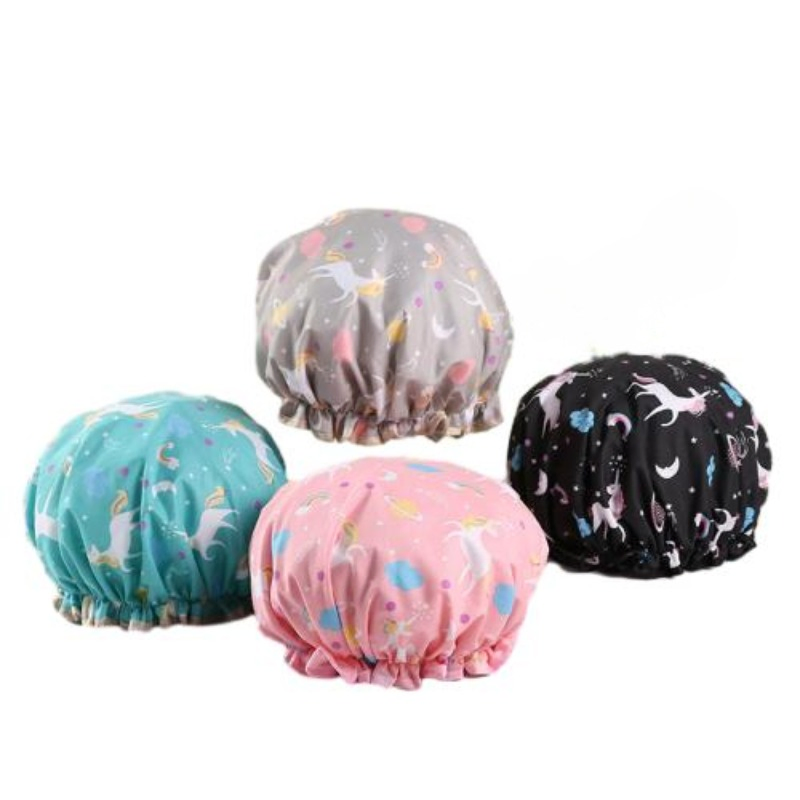High Quality Cute Adjustable Elastic Band Waterproof Double Layer Satin Shower Cap
