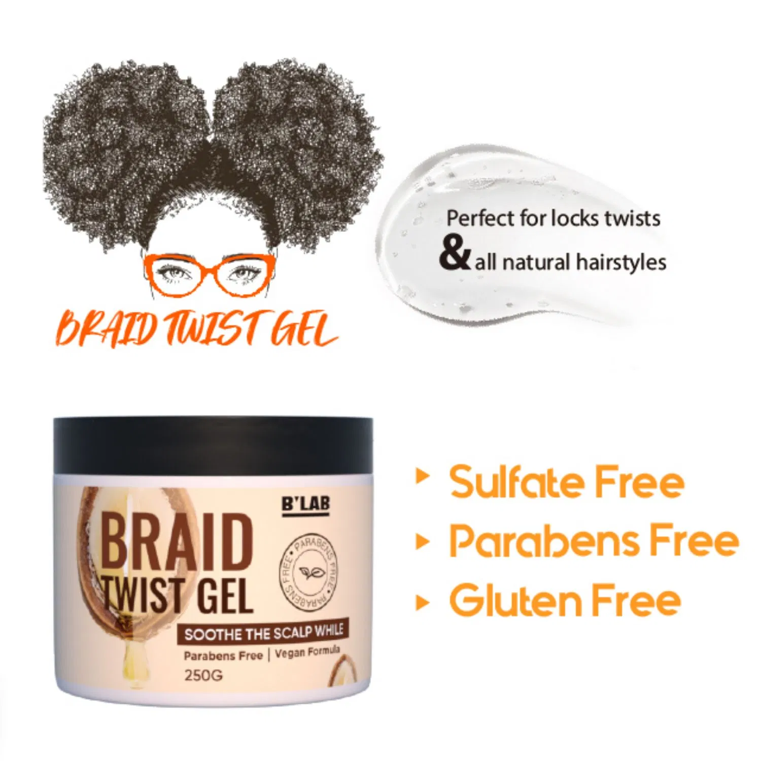 Factory Directly OEM & ODM Braid & Twist Gel Loc Twisting Hair Gel Private Label Loss Hair Styling Gel