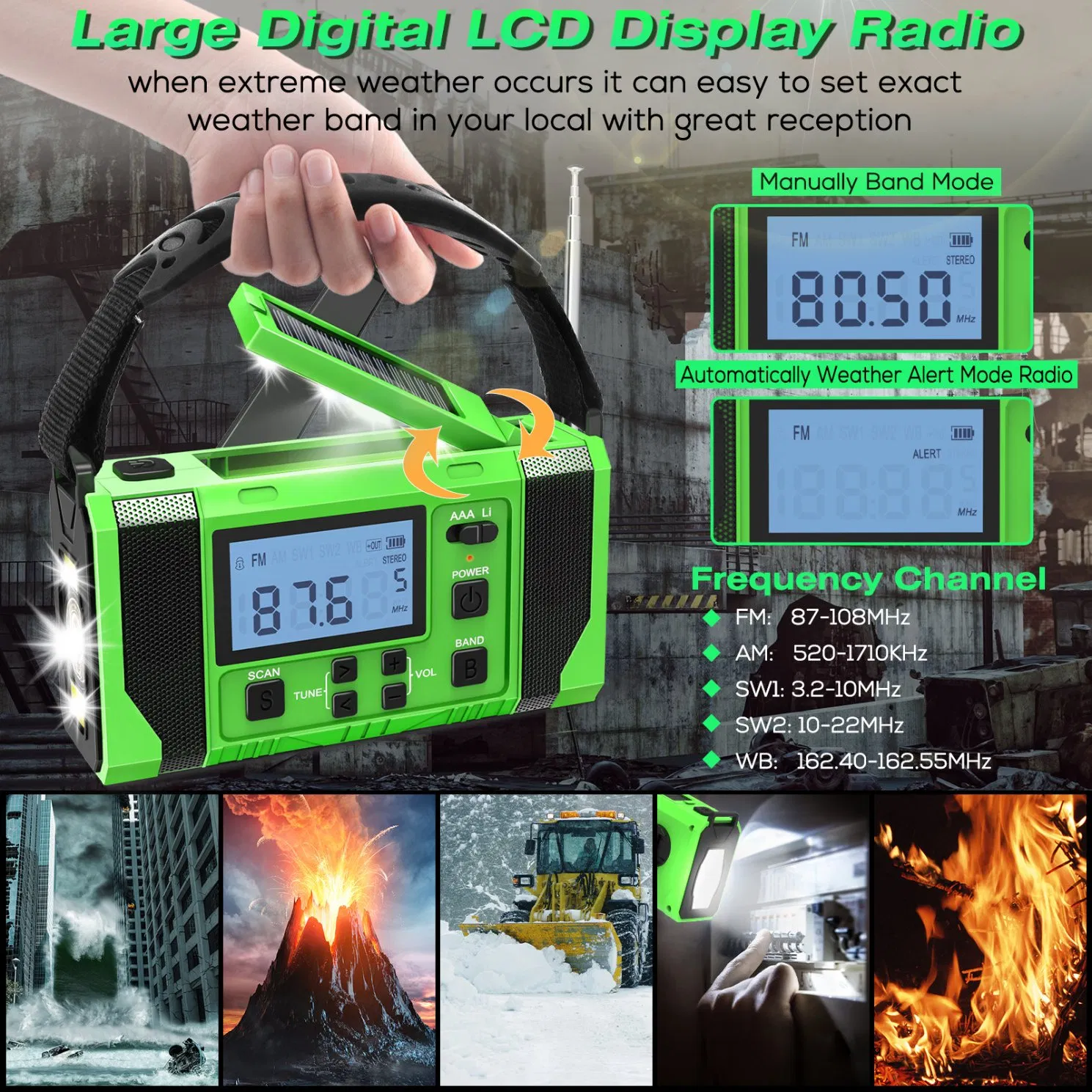 Радио SOS с пауэрбанком 10000mAh, солнечной панелью и динамо