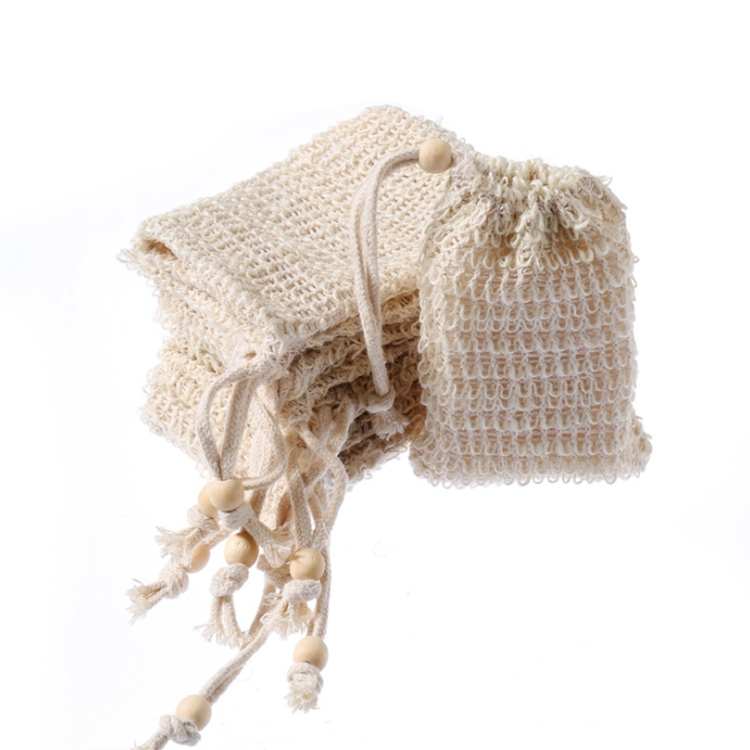 Eco Friendly Factory Promotional Natural Sisal Fiber Linen Mesh Drawstring Soap Bag