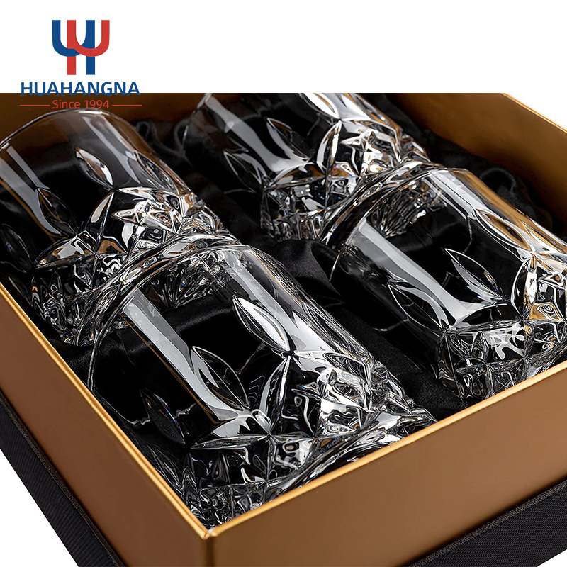 Huahang Old Fashioned Crystal Whiskey Glasses and Golf Ball Shaped Stainless Steel Whiskey Stones Gifts Set for Boss Husband
