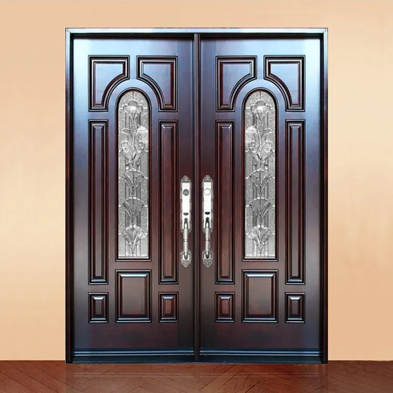 Top Quality Wooden Door House Villa Exterior Double Engrave Wooden Doors Custom Made Solid Wood Main Front Entry Door Design