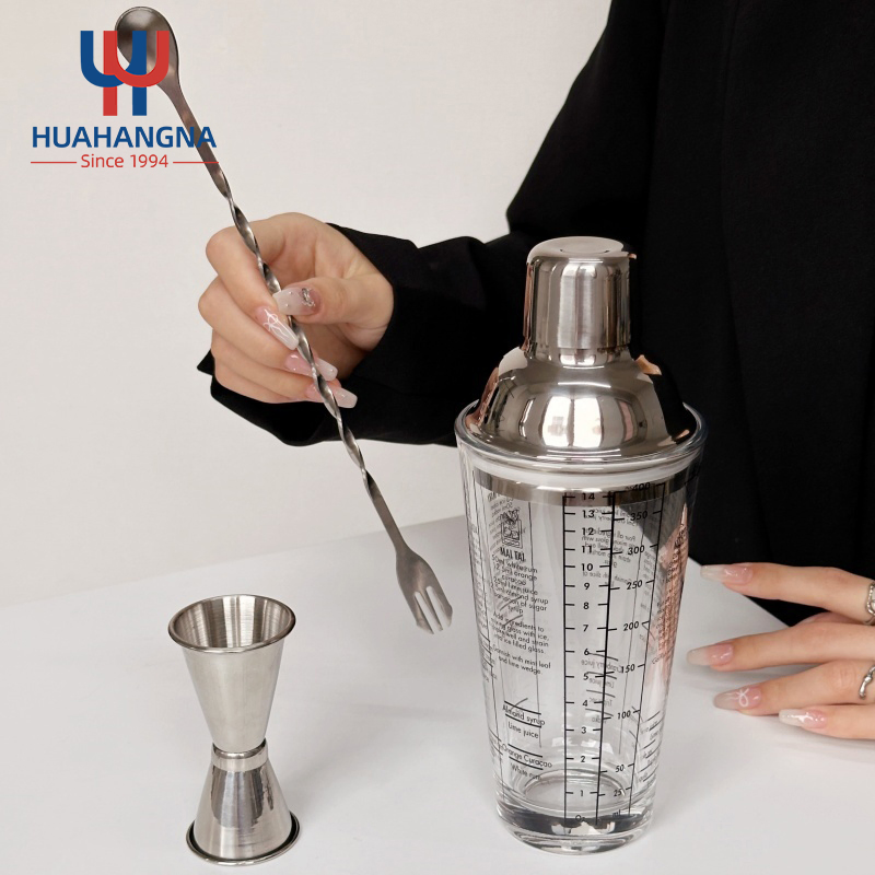 400ml Barware Stainless Steel Glass with Scale Mixer Glass Mixer Shaker Cup Milk Tea Cup Glass Mixer