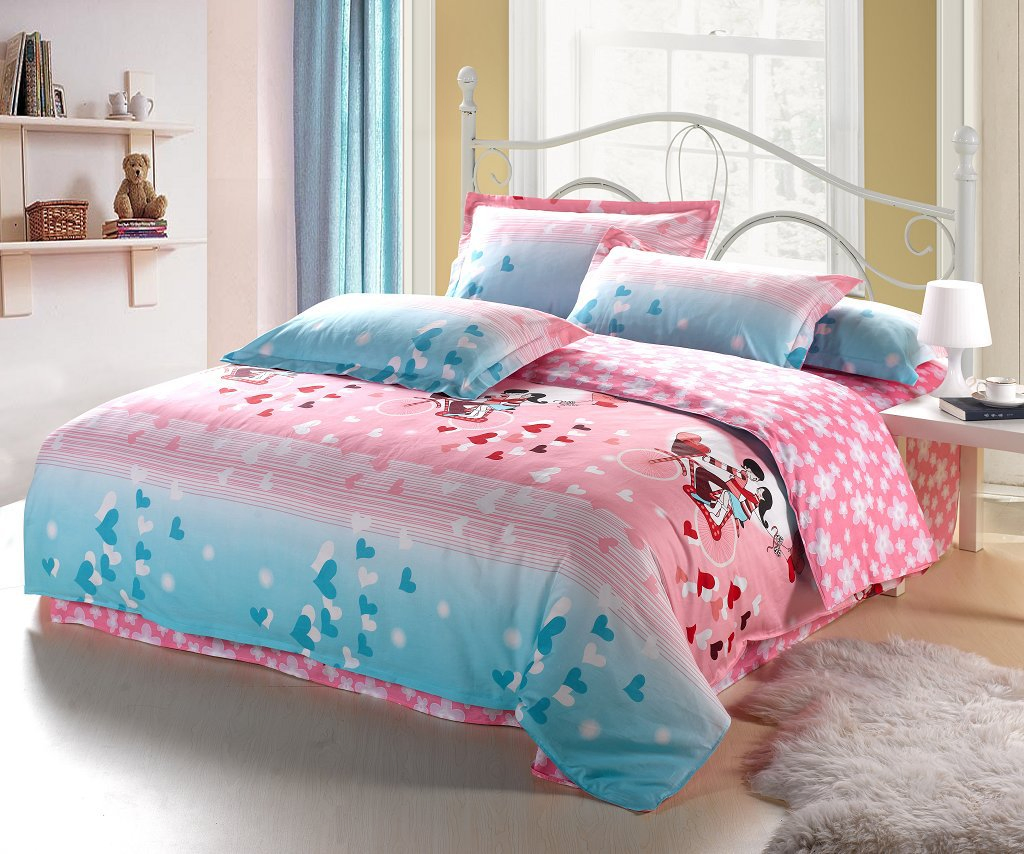 Printed Fabric and 100% Polyester Linen Bedspread Sheet Bedding Set