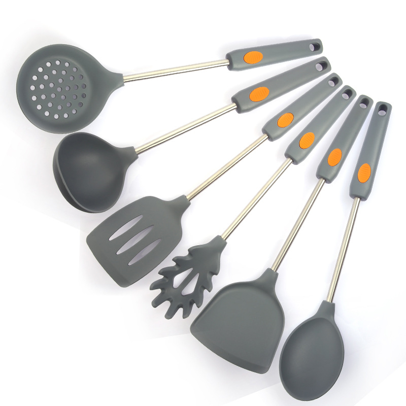 Stainless Steel Handle, Silicone Kitchenware Set, Non Stick, Spatula, Spoon, Strainer, Spaghetti Catcher, Household Kitchen Cooking Tool