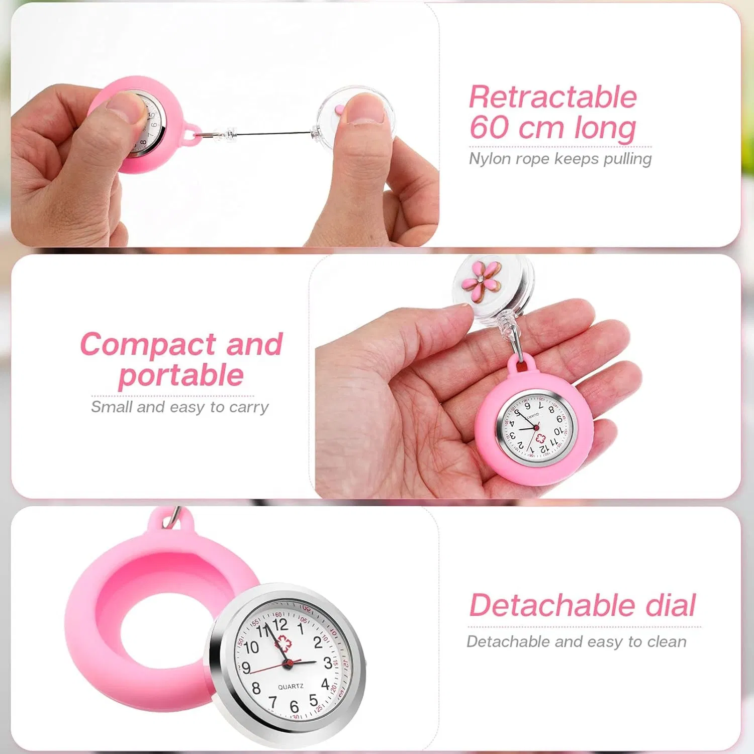 Nurse Lapel Watch Clip on Watch Retractable Badge Reel Badge Holder Nurse Fob Watch Cute Leaves Nurse Doctor Watch