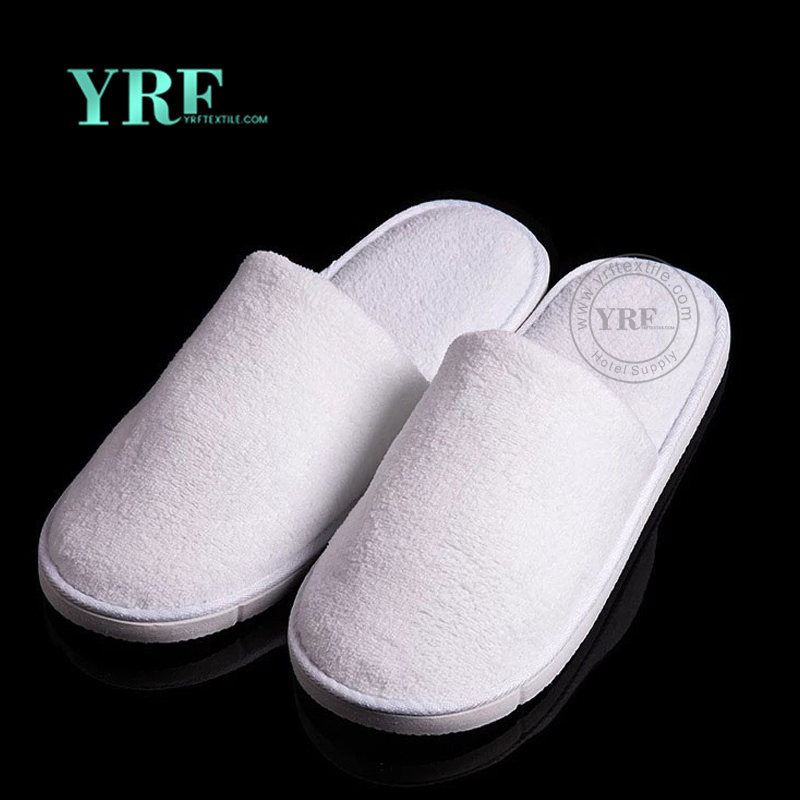 White Washable Open Toe Cotton Terry Slippers Hotel Slippers