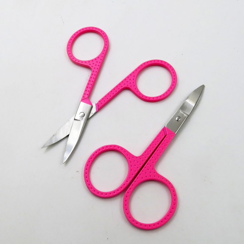 Colorful Handle with Stainless Steel Eyebrow Hair Trimming Curved Sharp Beauty Scissors