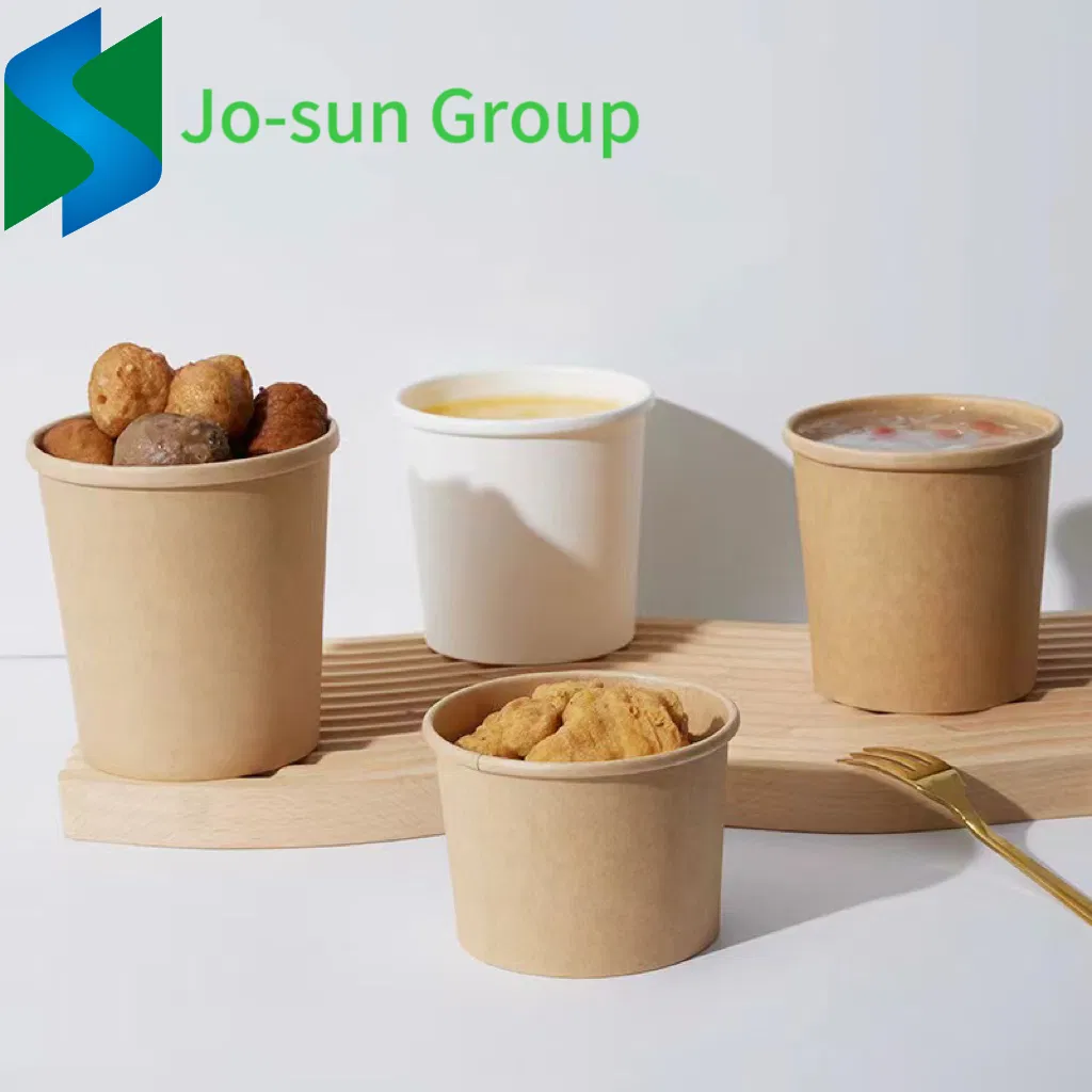 Take-out Packaging Paper Bucket Thickened Paper Bowl Wholesale Disposable Kraft Paper Soup Bucket with Lid