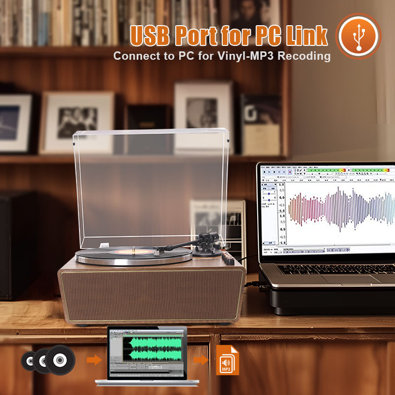 Винтажный граммофон с Bluetooth, 3 скорости, деревянный корпус