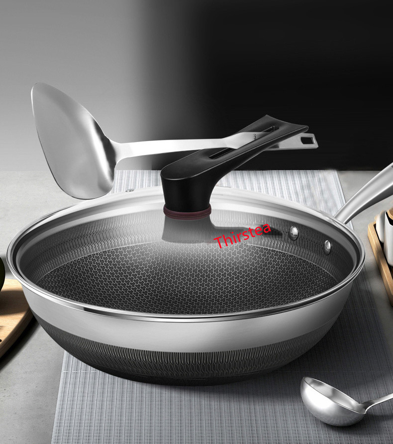 Double Sided Honeycomb 316 Stainless Steel Wok Induction Stove 32cm Cooking Wok