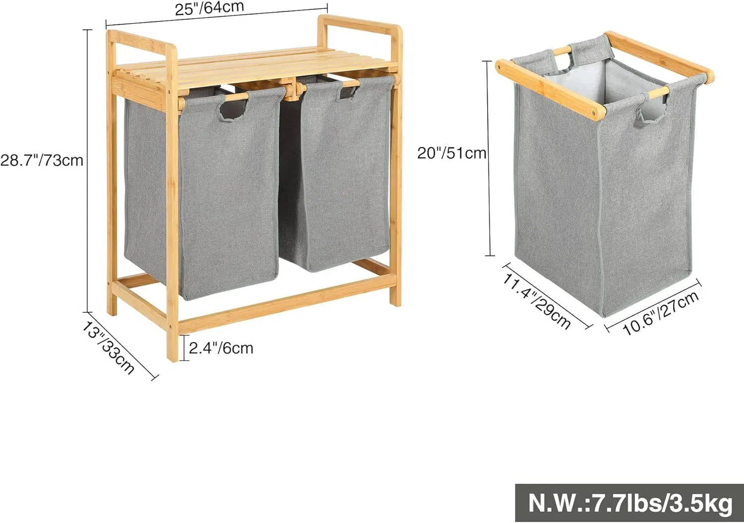 Household Bamboo Tape Rack Double-Draw Laundry Basket Bathroom Removable Laundry Basket
