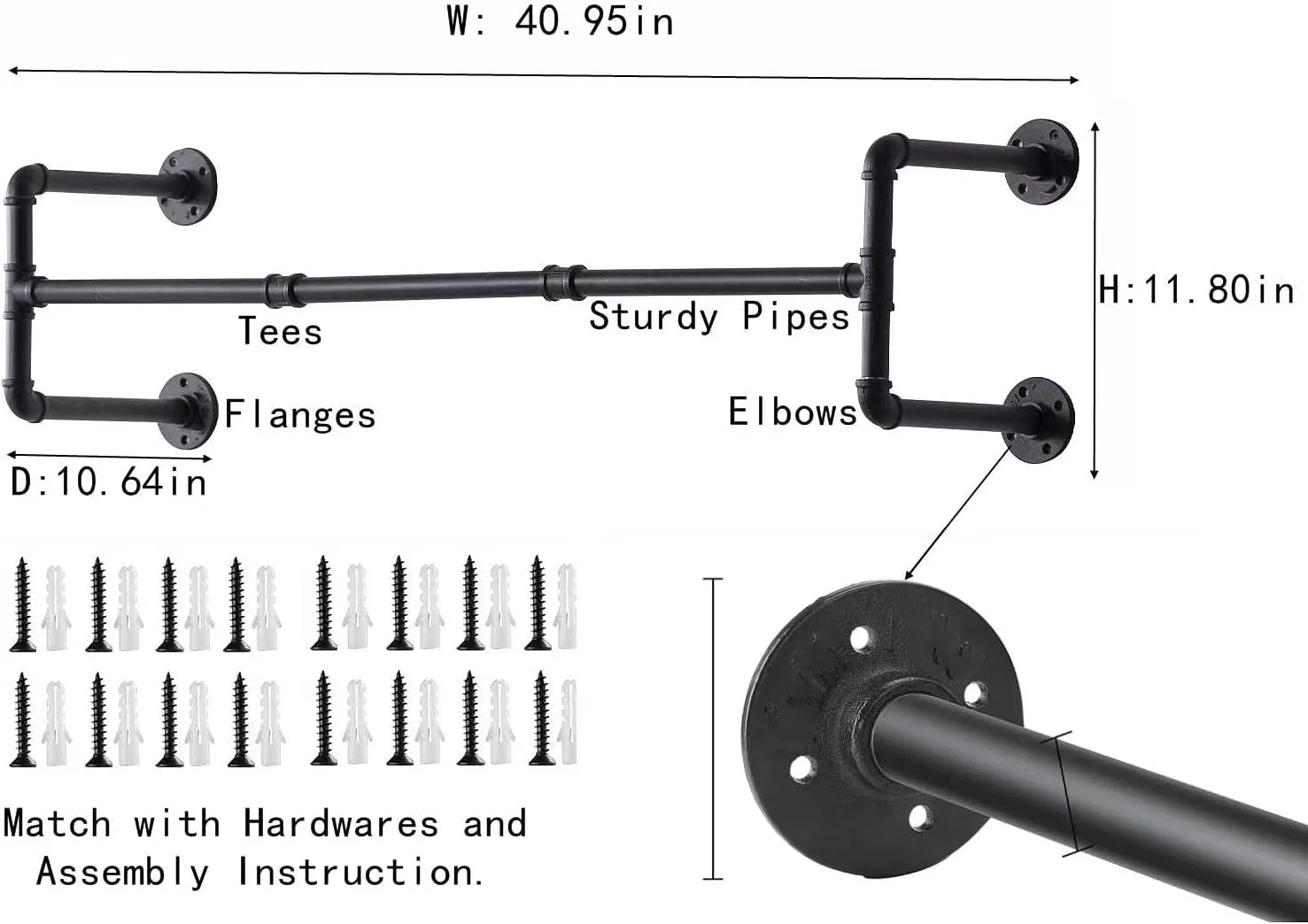 Heavy Duty Detachable Wall Mounted Iron Garment Bar Multi-Purpose Clothing Rack Hanging Rod