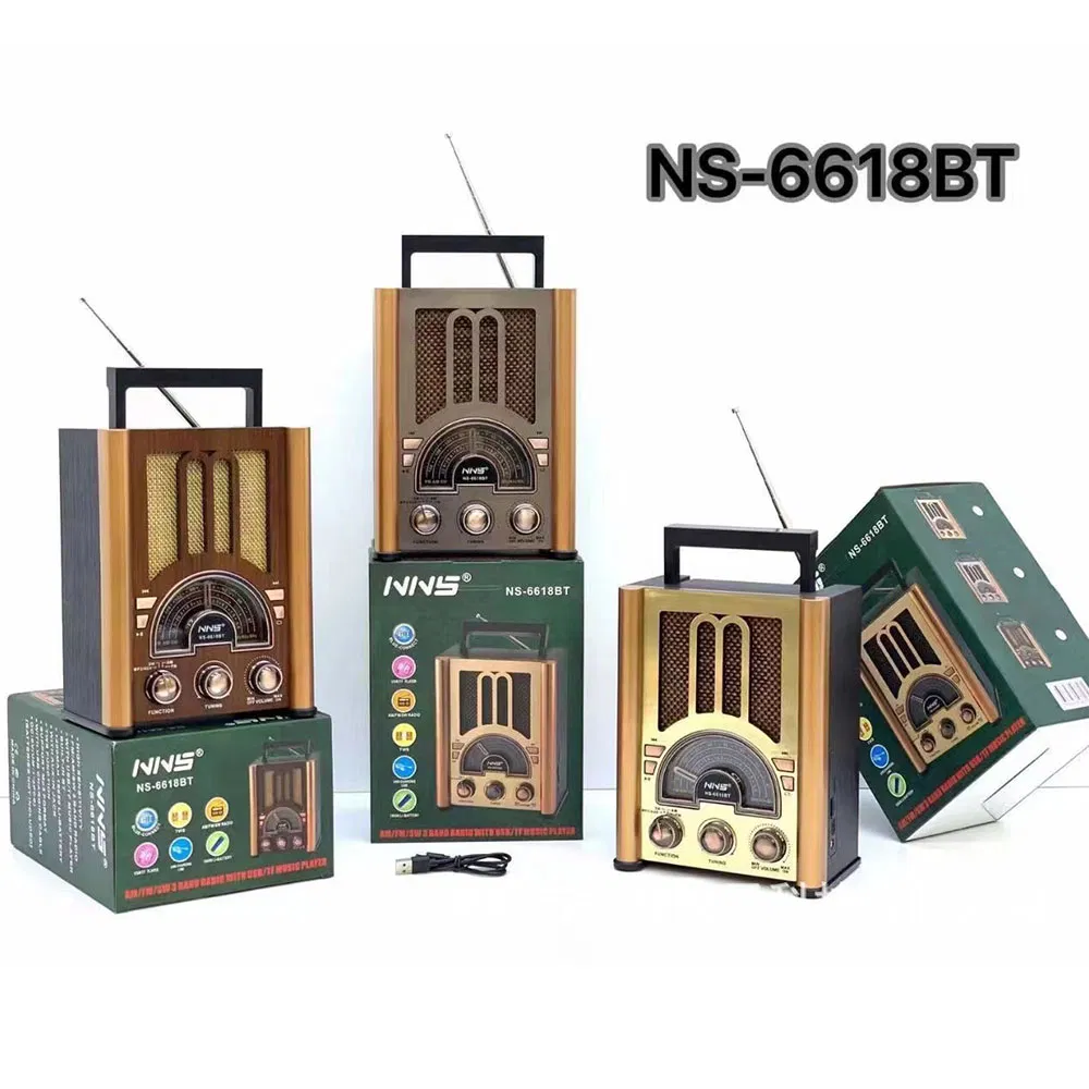 Ретро радио NS-6618BT с Bluetooth, деревянный корпус