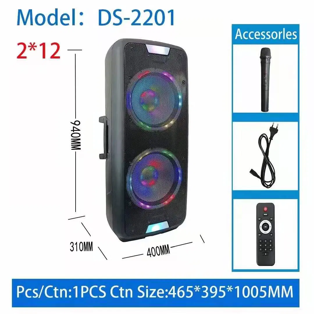 High Powerful Double 12inch Amplifier Party DJ Soundbox Professional Audio PA Speaker with Ring LED Lights