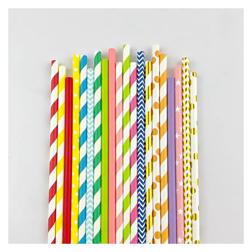 Wholesale Eco Individually Wrapped Halloween Christmas Colored Custom Printing Bio Bubble Tea Boba Paper Stripe Straw