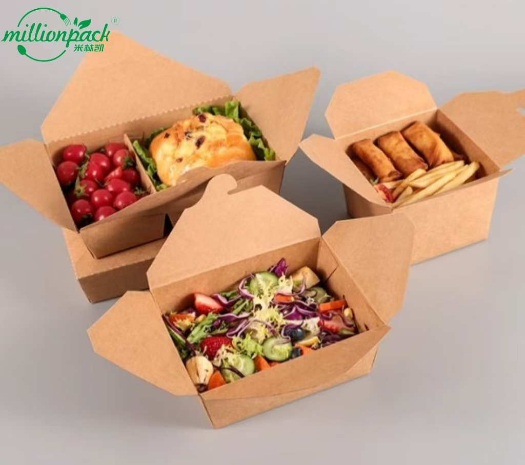 Biodegradable Kraft Paper Lunch Box for Food Packaging