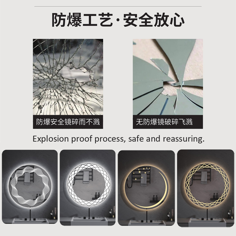 Custom Bathroom Irregular Mirror Fluorescent Tube Aluminum Frame Bathroom Mirror with Light