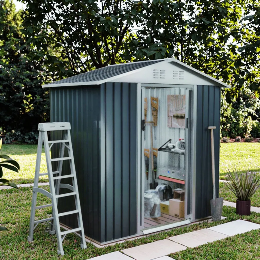 6*4FT Spacious Storage Shed for Household Items Lawn Tools and Seasonal Decor with Weatherproof Coating Tool House Garden Shed