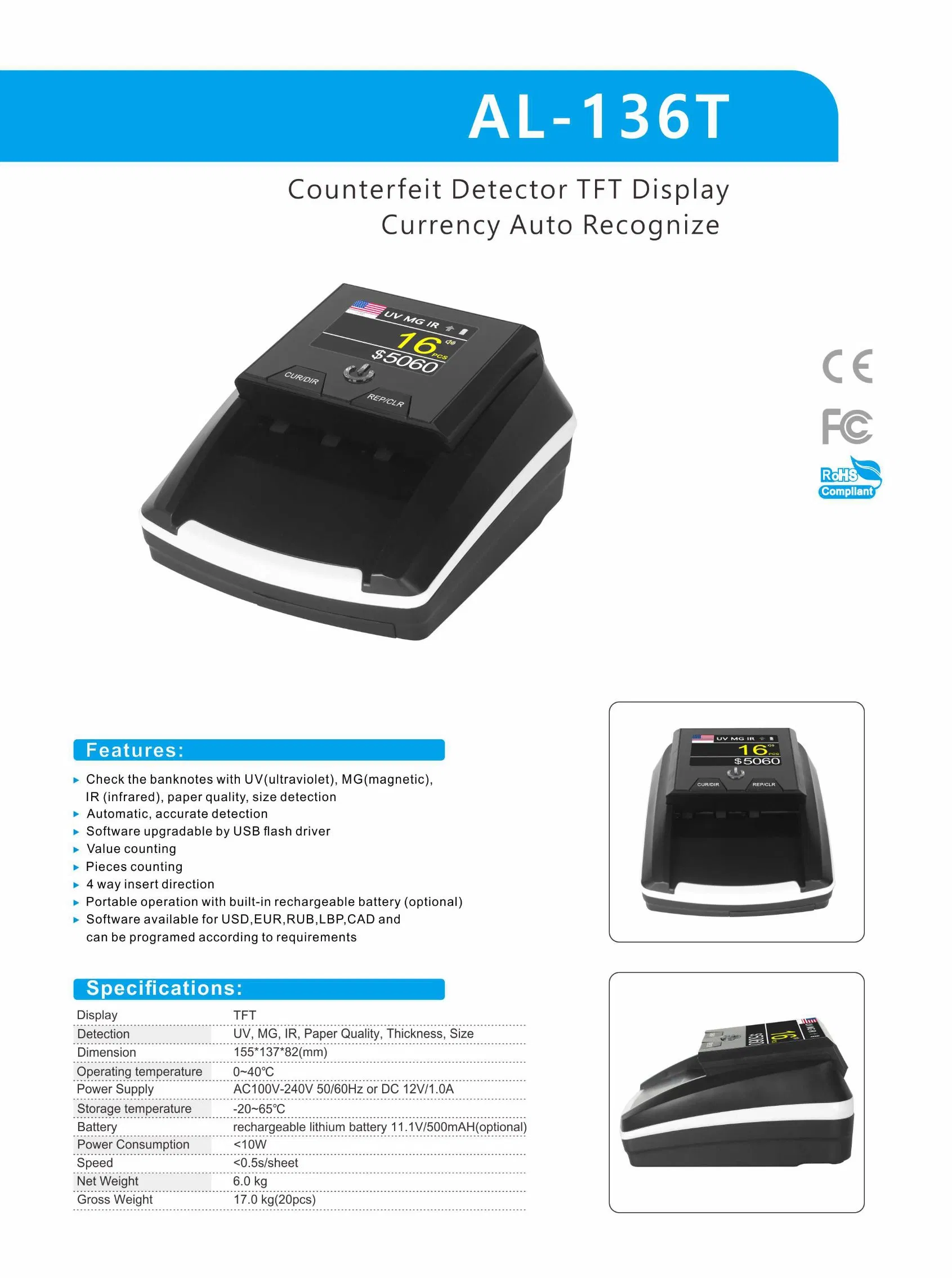 Counterfeit Detector Bill Counter Money Counter Bill Counter Mix Value Money Counting Machine Banknote Counter Cashing Counting Counterfeit Money
