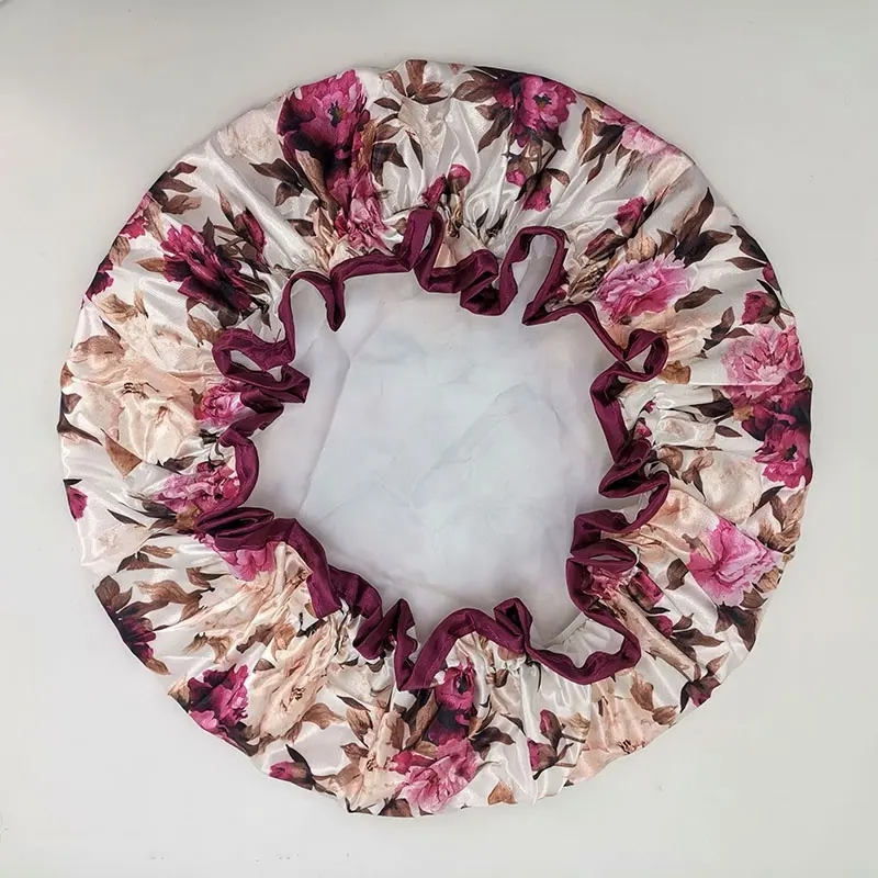 Popular Peony Printing Big Size Double Layer Bath Shower Cap