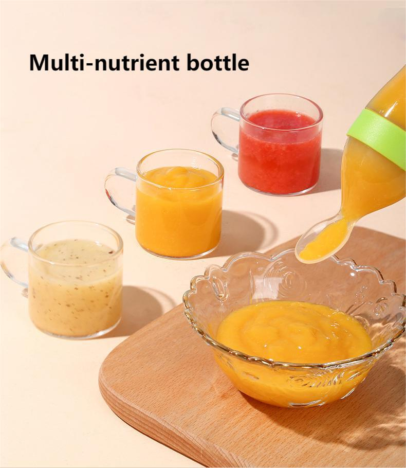 Baby Training Feeder Silicone Squeeze Baby Feeding Bottle with Spoon for Baby Products